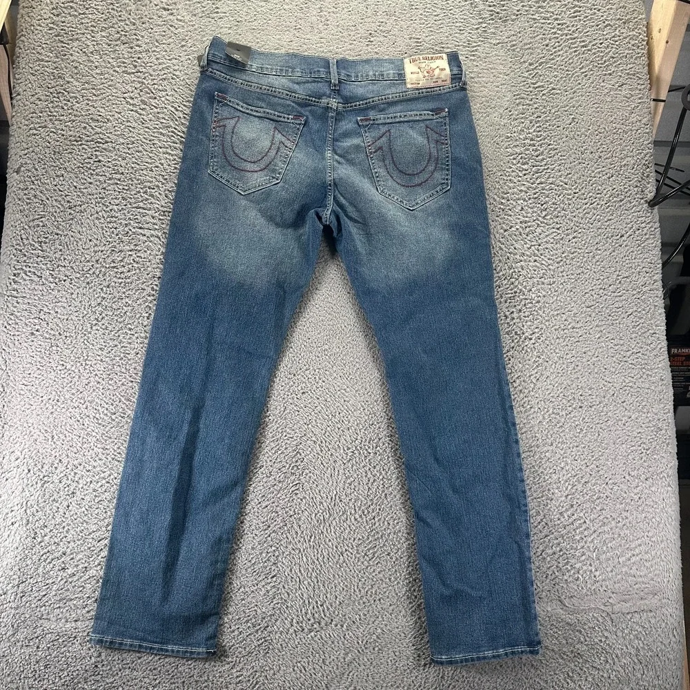 True Religion Ricky Jeans Men 38x34 Blue Cotton Denim Straight Relaxed Fit Faded